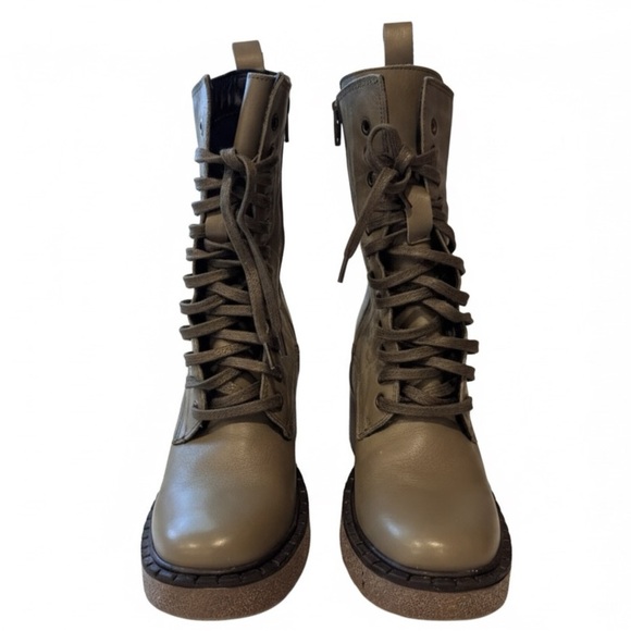 Bueno Sz 7 Combat Bootie Olive Green Zip Side Lace Up Stacked Heel Worn Once - Picture 2 of 5